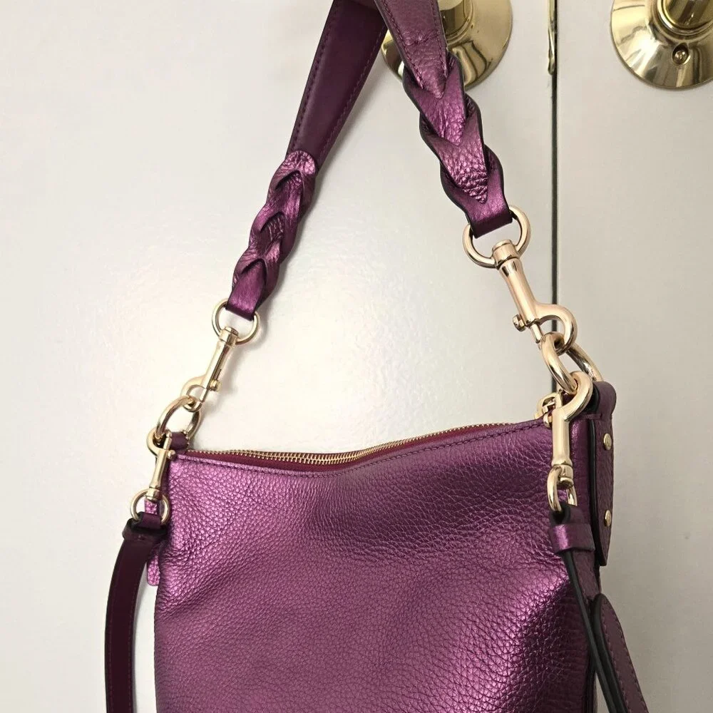 Coach Metallic Plum Leather Shoulder Bag with Gold Hardware - Picture 3 of 9